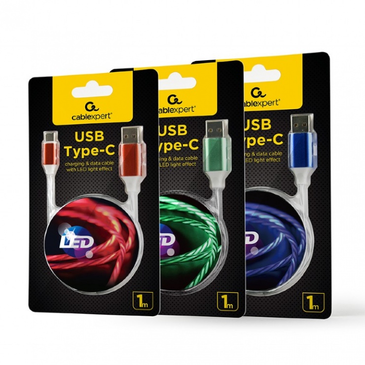Imagine Cablu USB 2.0 la USB type C LED light effect 1m. Gembird CC-USB-CMLED-1M