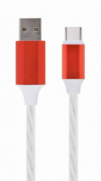 Imagine Cablu USB 2.0 la USB type C LED light effect 1m. Gembird CC-USB-CMLED-1M-red