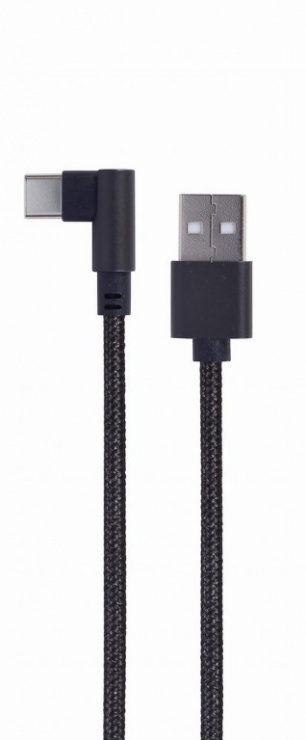 Imagine Cablu de date si alimentare USB la USB type C unghi 0.2m Negru, Gembird CC-USB2-AMCML-0.2M