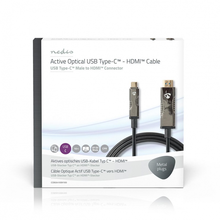 Imagine Cablu activ optic USB Type-C la HDMI T-T 20m, Nedis CCBG6410BK200