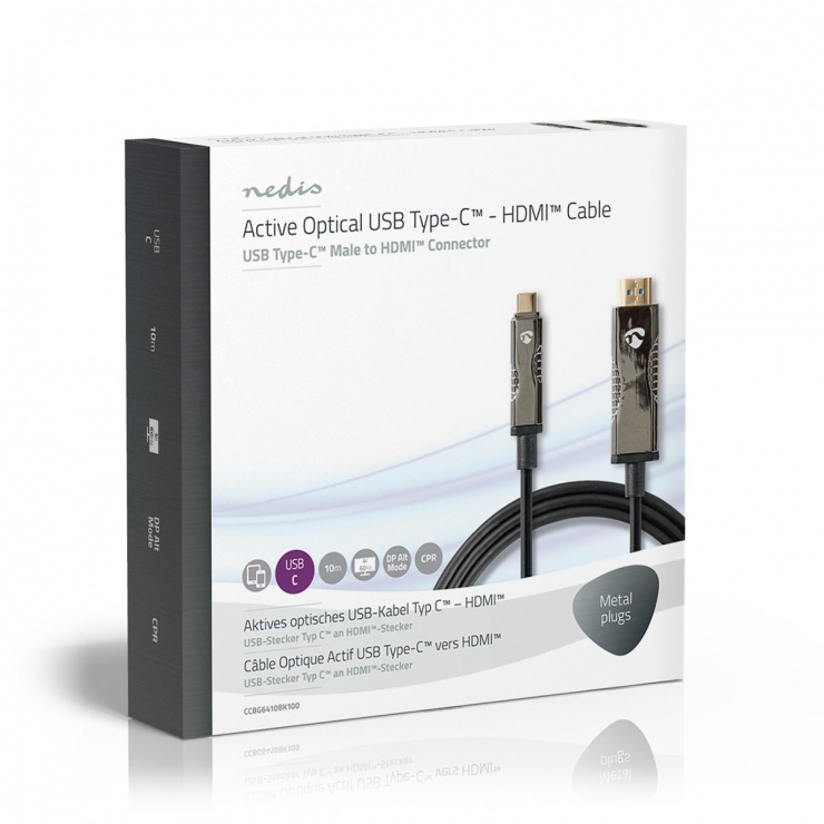 Imagine Cablu activ optic USB Type-C la HDMI T-T 30m, Nedis CCBG6410BK300