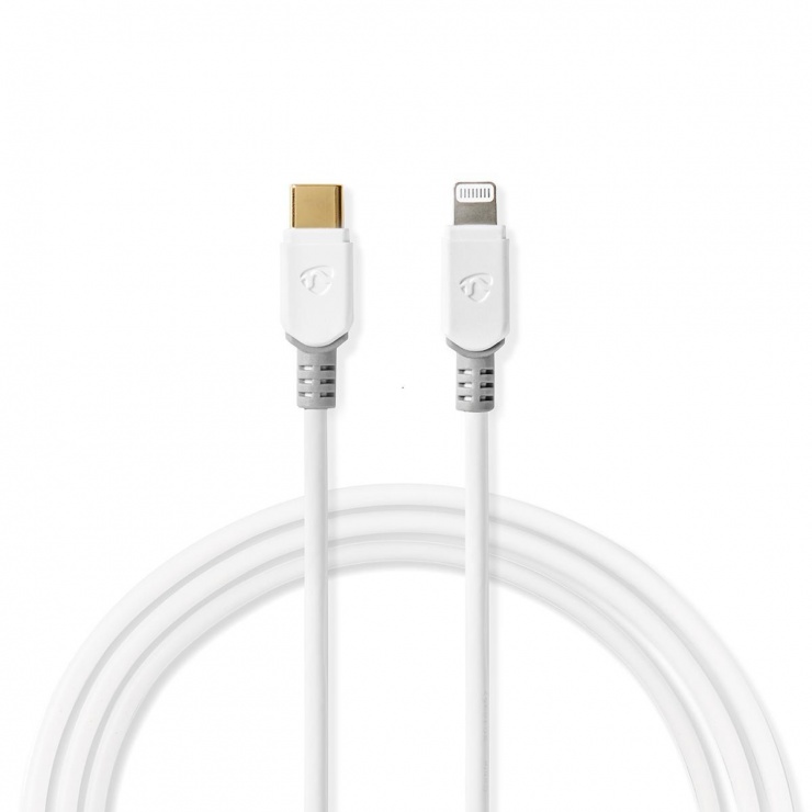 Imagine Cablu USB 2.0 type C la Lightning T-T 3m Alb, Nedis CCBP39650WT30