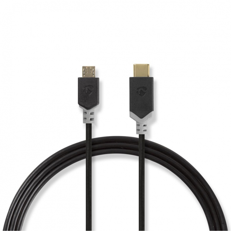Imagine Cablu USB 2.0 type C la micro USB-B T-T 1m Negru, Nedis CCBP60750AT10
