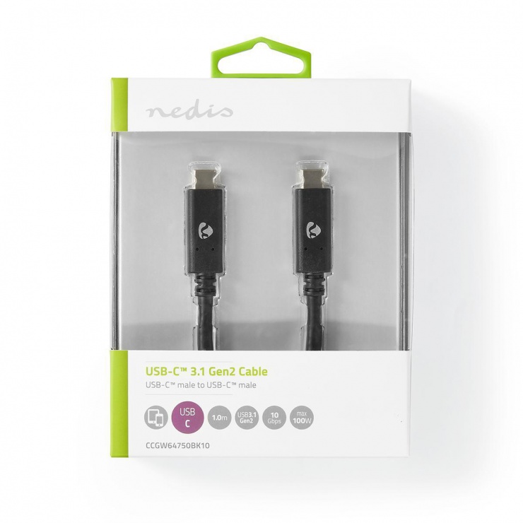 Imagine Cablu USB 3.2-C Gen 2 T-T 100W 1m Negru, Nedis CCGW64750BK10