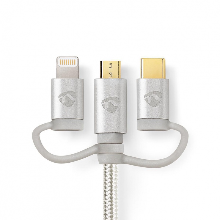 Imagine Cablu de date si incarcare 3 in 1 USB la micro USB + adaptor Lightning/USB type C 1m, CCTB60620AL10