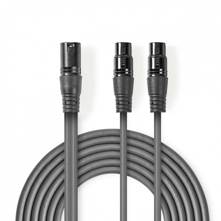 Imagine Cablu audio balansat XLR 3 pini la 2 x XLR 3 pini T-M 1.5m, Nedis COTH15025GY15