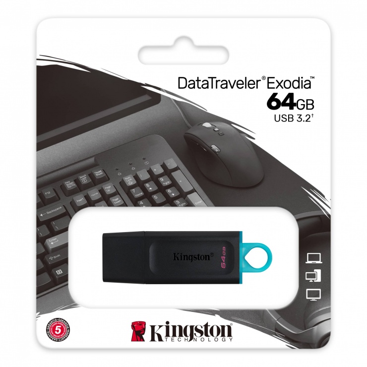 Imagine Stick USB 3.2 Gen1 Data Traveler Exodia 64GB Negru + Turcoaz, Kingston DTX/64GB