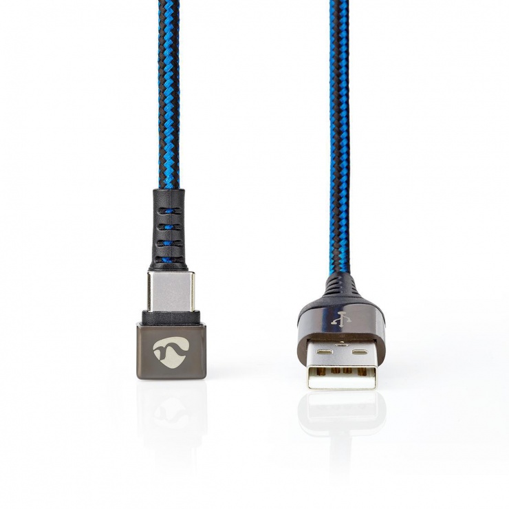 Imagine Cablu USB 2.0-A la USB-C unghi 180 grade 2m, Nedis GCTB60600BK20