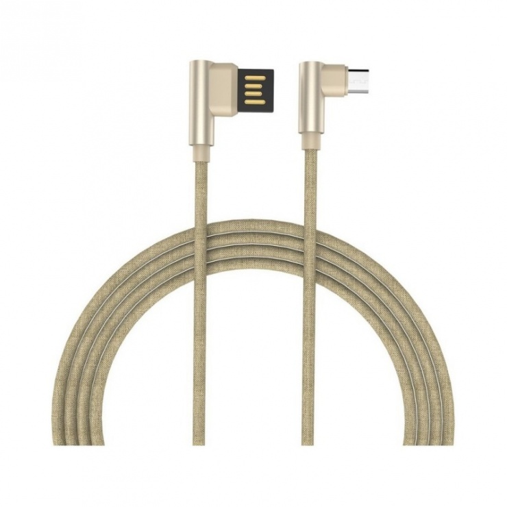 Imagine Cablu micro USB-B la USB 2.0 T-T unghi 90 grade 1m auriu, GC-48 Gold