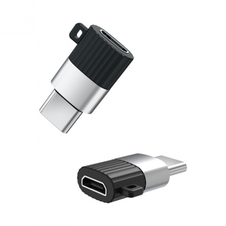 Imagine Adaptor micro USB 2.0 la USB type C M-T pentru breloc, XO NB149-A