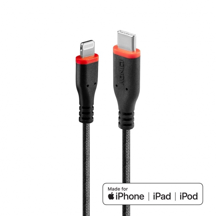 Imagine Cablu USB type C la Lightning T-T 2m rezistent, Lindy L31287