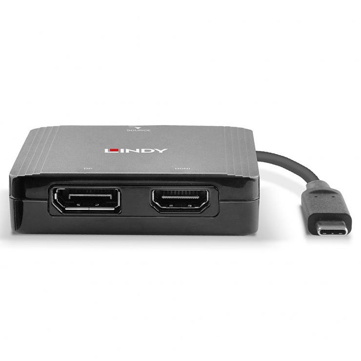 Imagine Multiplicator USB-C la HDMI + DIsplayport 4K@60Hz T-M, Lindy L43304