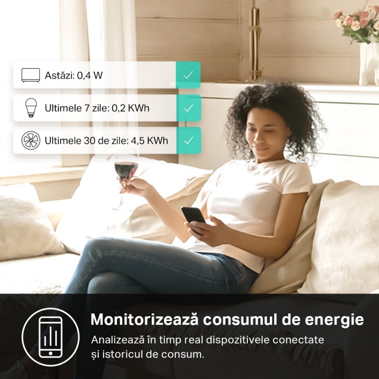 Imagine Priza inteligenta Wi-Fi Slim Kasa Smart 16A cu monitorizarea energiei, TP-LINK KP115