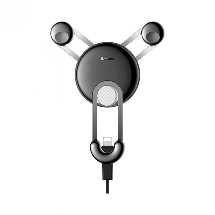 Imagine Suport auto magnetic pentru smartphone cu montare ventilator + cablu iphone Lightning Argintiu, Baseus YY