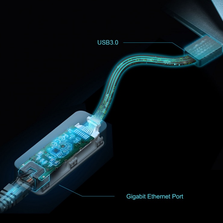 Imagine Adaptor retea USB 3.0 la Gigabit Ethernet Negru, TP-LINK UE306