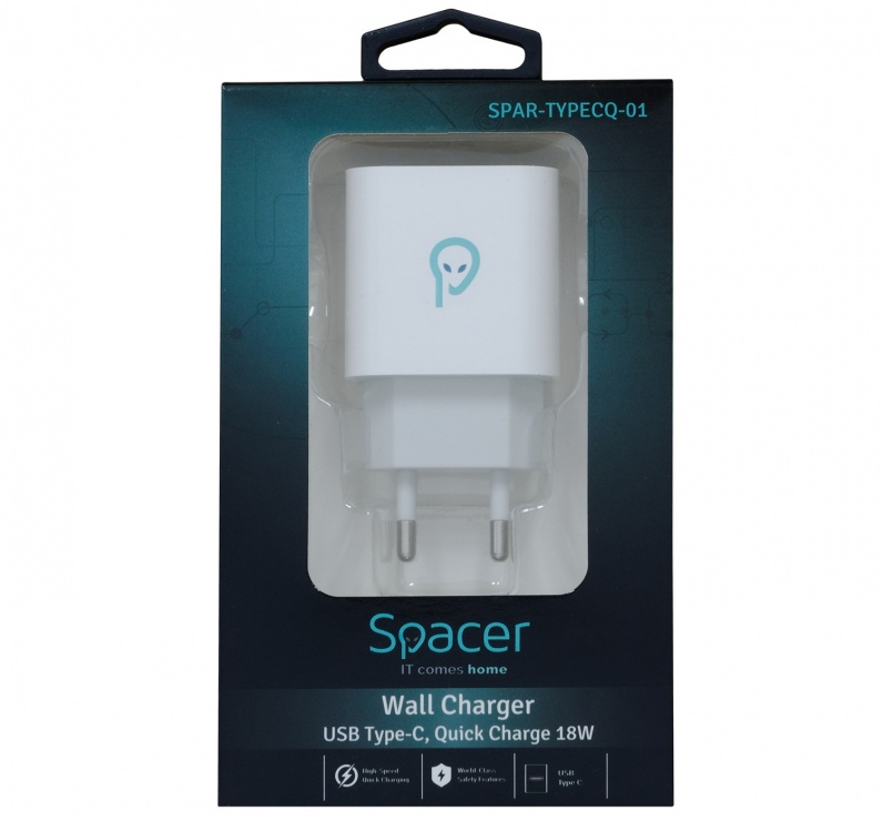 Imagine Incarcator priza 1 x USB-C Quick Charge 3.0 18W, Spacer SPAR-TYPECQ-01