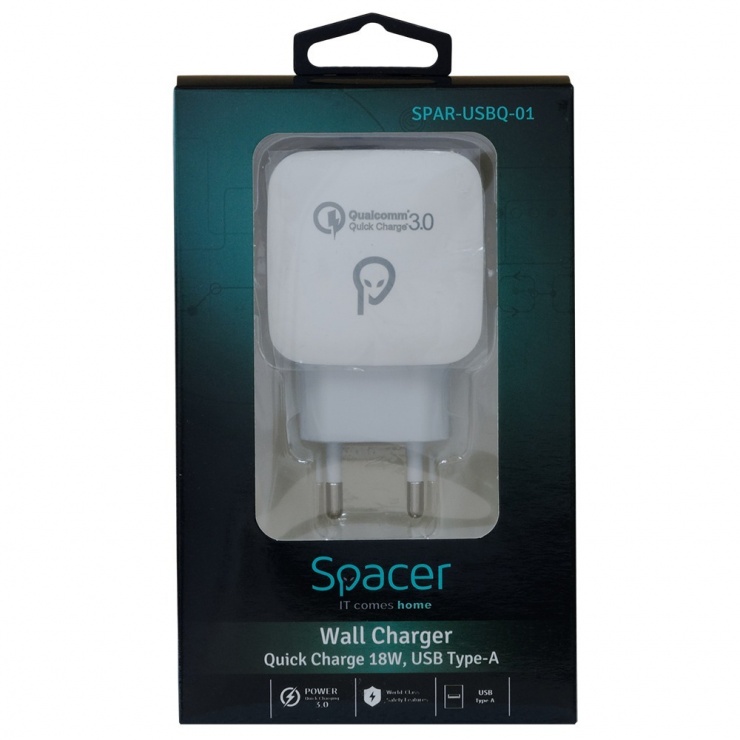 Imagine Incarcator priza 1 x USB-A Quick Charge 3.0 18W, Spacer SPAR-USBQ-01