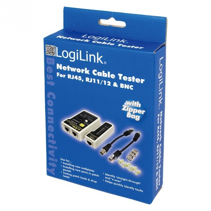 Imagine Tester cablu de retea RJ-11/RJ-45/RJ-12/BNC, LOGILINK, WZ0015