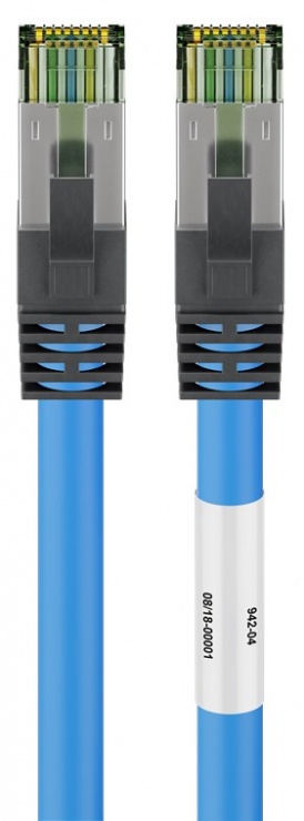 Imagine Cablu de retea CAT 8.1 S/FTP (PiMF) 0.25m Blue, Goobay G45657