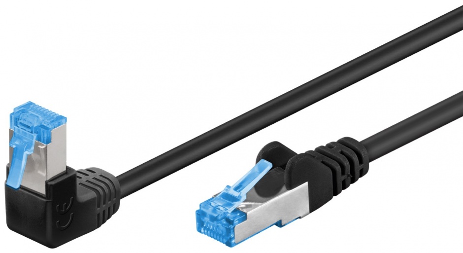 Imagine Cablu de retea cat 6A SFTP LSOH cu 1 unghi 90 grade 2m Negru, Goobay G51558