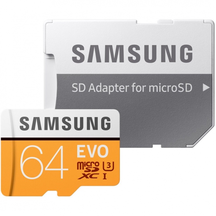 Imagine Card de memorie EVO microSDXC 64GB clasa 10 + adaptor SD, Samsung MB-MP64GA