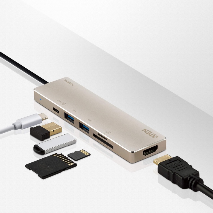 Imagine Docking station USB 3.2-C Gen1 la HDMI 4K30Hz/2 x USB-A/1 x SD+ Micro SD + PD 60W, ATEN UH3239
