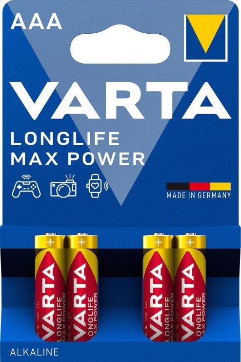 Imagine Set 4 buc baterie alcalina AAA/LR3 Longlife Max Power, Varta