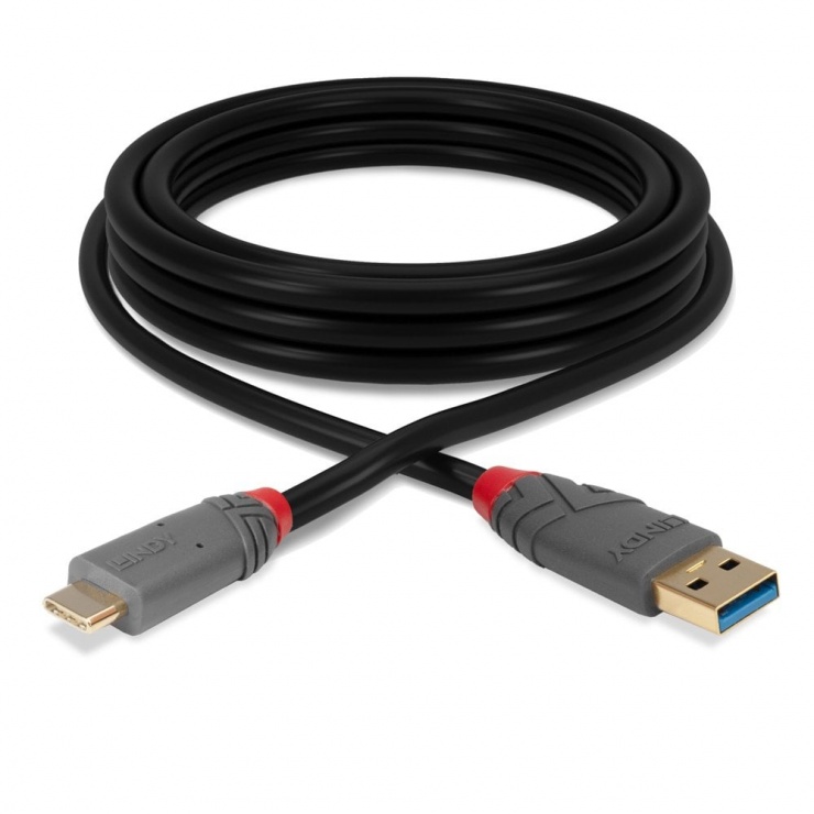 Imagine Cablu USB 3.1-A la tip C 1.5m T-T 5A PD (Power Delivery) Anthra Line, Lindy L36912