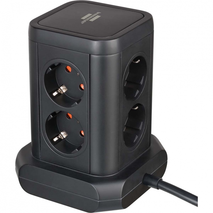 Imagine Priza turn cu 8 prize Schuko + 4 x USB si switch Negru, 1153560000