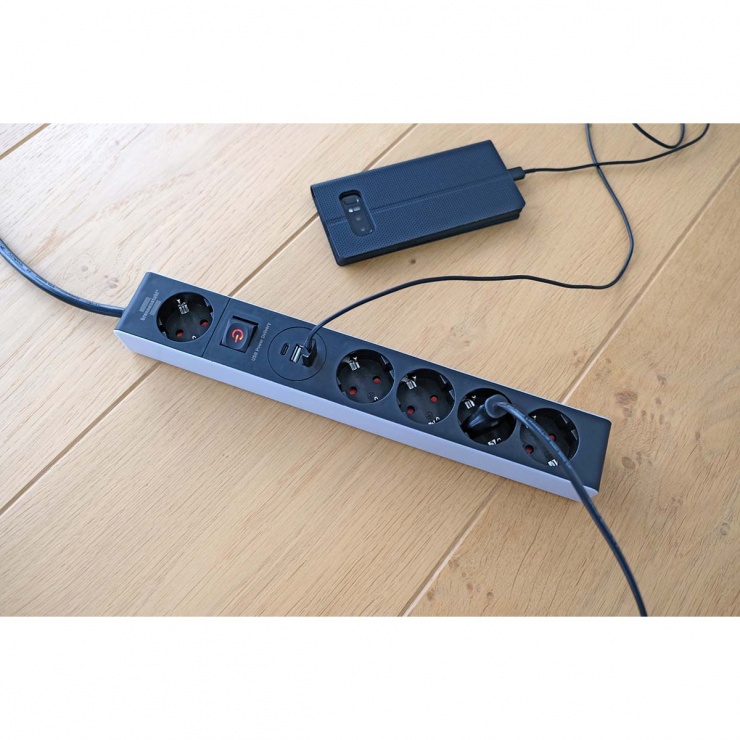 Imagine Prelungitor cu switch 5 x Schuko + 1 x USB type C + 2 x USB 2.4A 1.5m, Brennenstuhl 1159780615