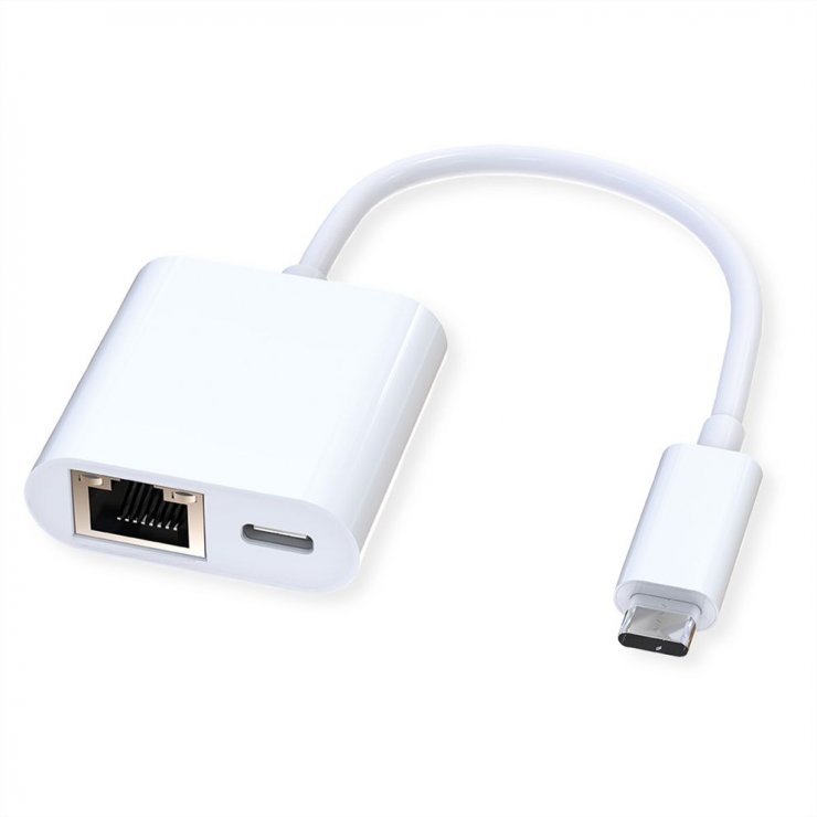 Imagine Adaptor retea USB 3.2 Gen2 type C la Gigabit LAN + alimentare 100W, Roline 12.02.1100