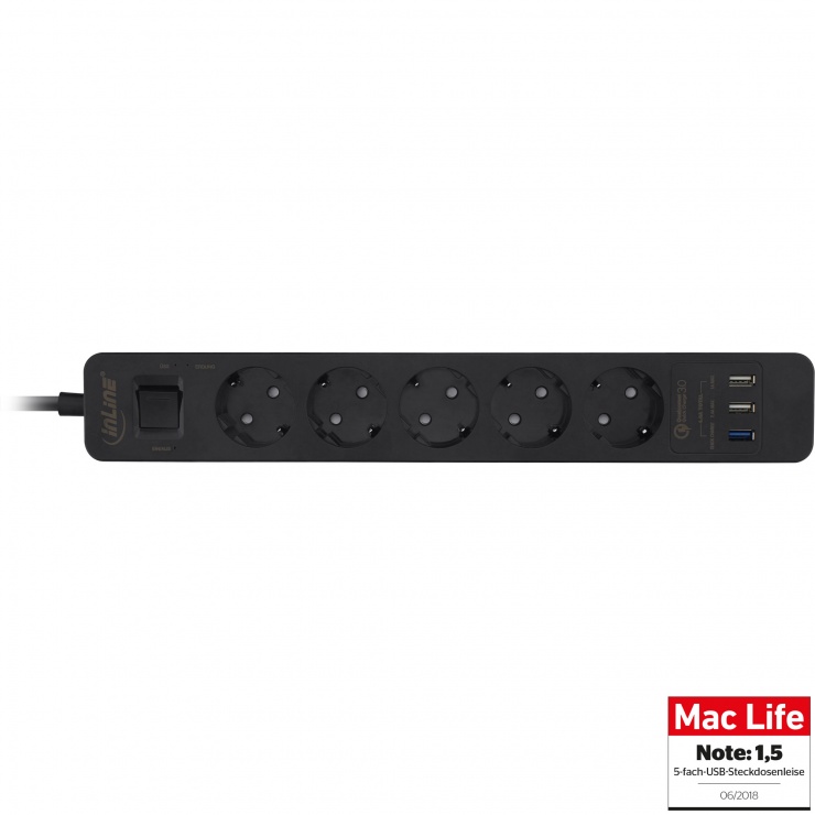 Imagine Prelungitor cu 5 x Schuko + 3 x USB-A Quick Charge 1.5m negru, InLine IL16491U