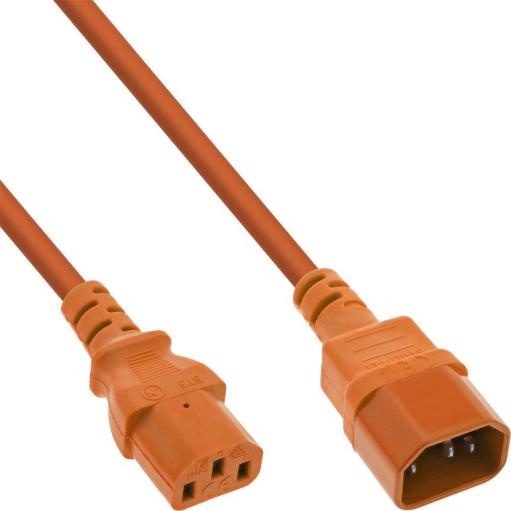 Imagine Cablu prelungitor alimentare C13 la C14 1m Orange, Inline IL16501O