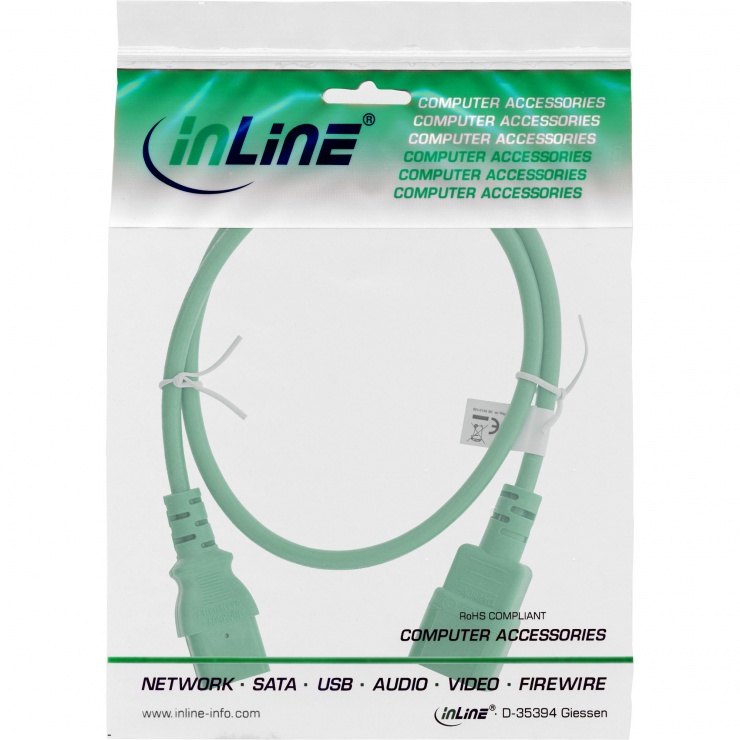 Imagine Cablu prelungitor alimentare C13 la C14 1m Verde, Inline IL16501G