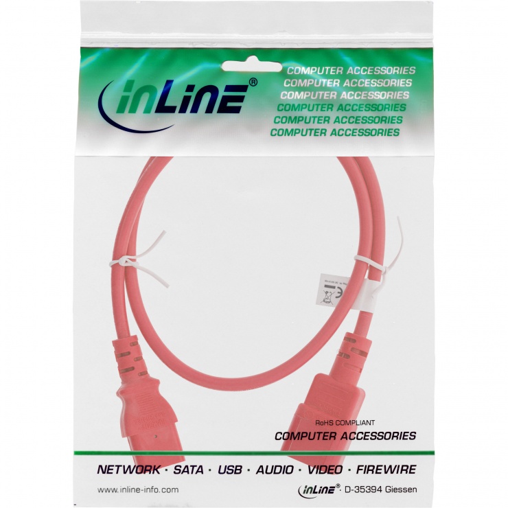Imagine Cablu prelungitor alimentare C13 la C14 1.5m Rosu, Inline IL16504R