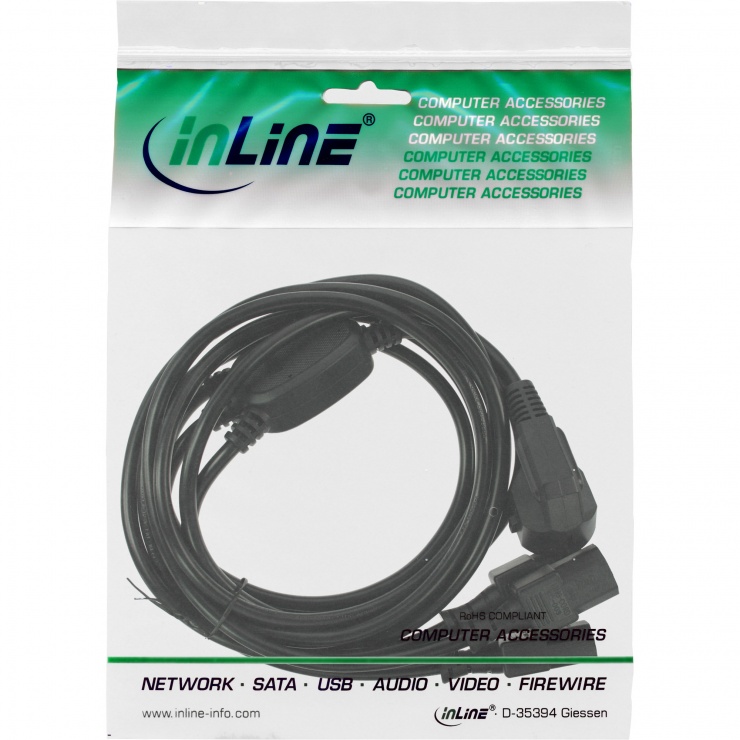 Imagine Cablu alimentare Y Schuko la 3 x C13 1m Negru, InLine 16657G