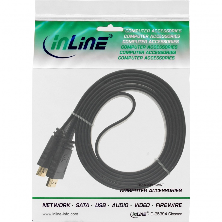 Imagine Cablu HDMI cu Ethernet flat 7.5m Negru, InLine IL17007F