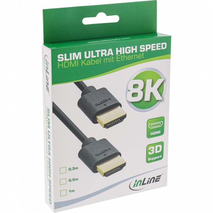 Imagine Cablu Slim Ultra High Speed HDMI 10K100Hz/8K120Hz T-T 0.5m, InLine IL17955S