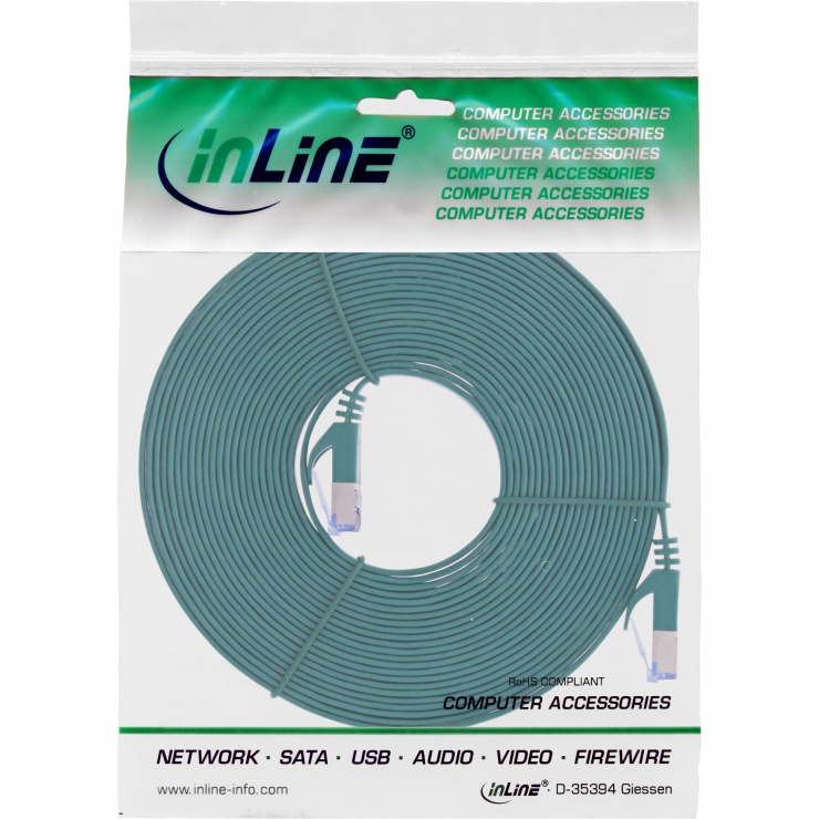 Imagine Cablu de retea RJ45 flat FTP Cat.6A 10m Verde, InLine IL71800G