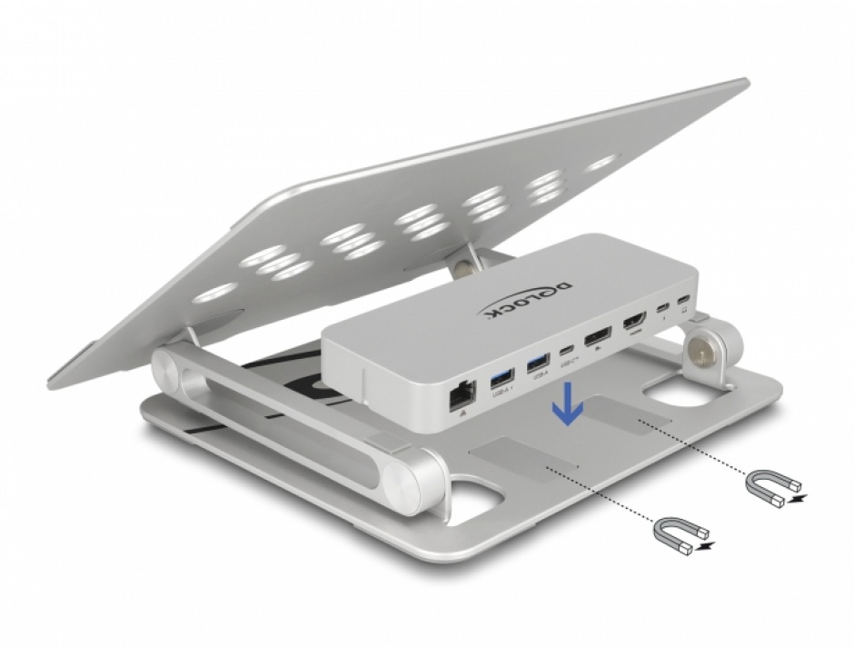 Imagine Docking station USB type C la HDMI/DisplayPort/LAN/Hub/HDR/PD + stand, Delock 18442