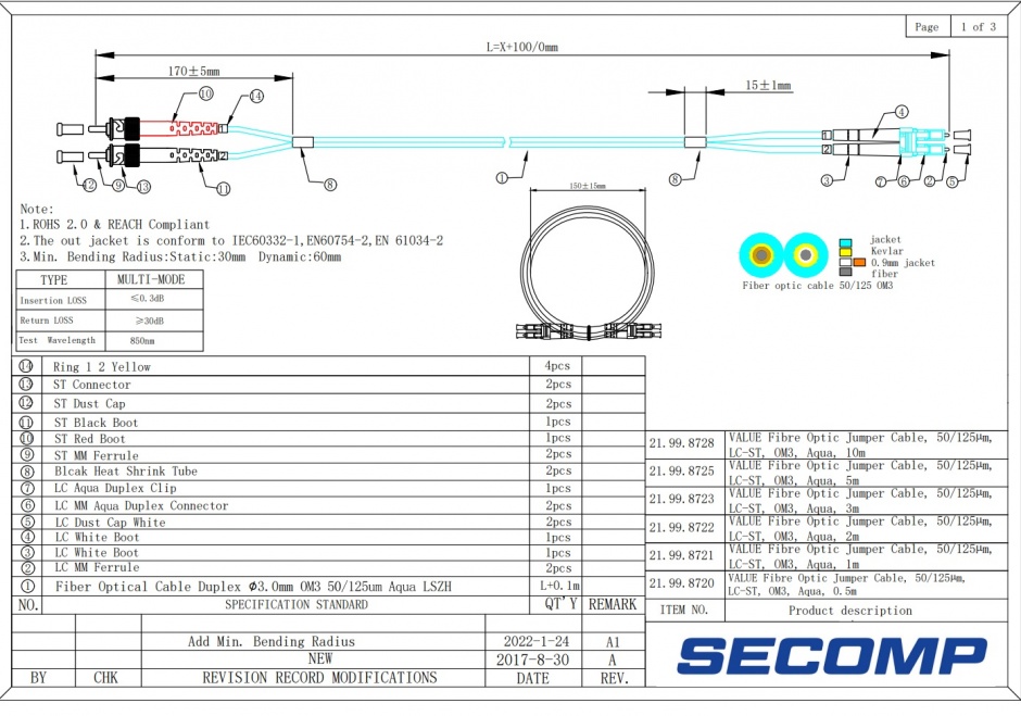 Imagine Cablu fibra optica LC-ST OM3 duplex multimode 3m, Value 21.99.8723
