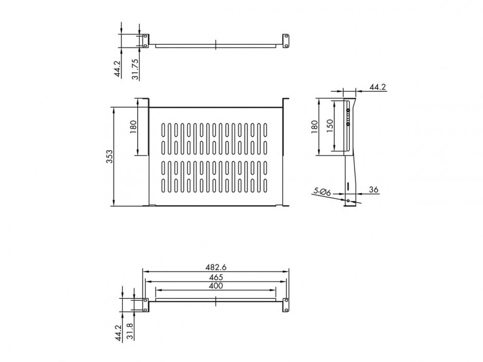 Imagine Sertar pentru cabinet 19" 1U 485x350mm max 25kg Negru, Value 26.99.0402