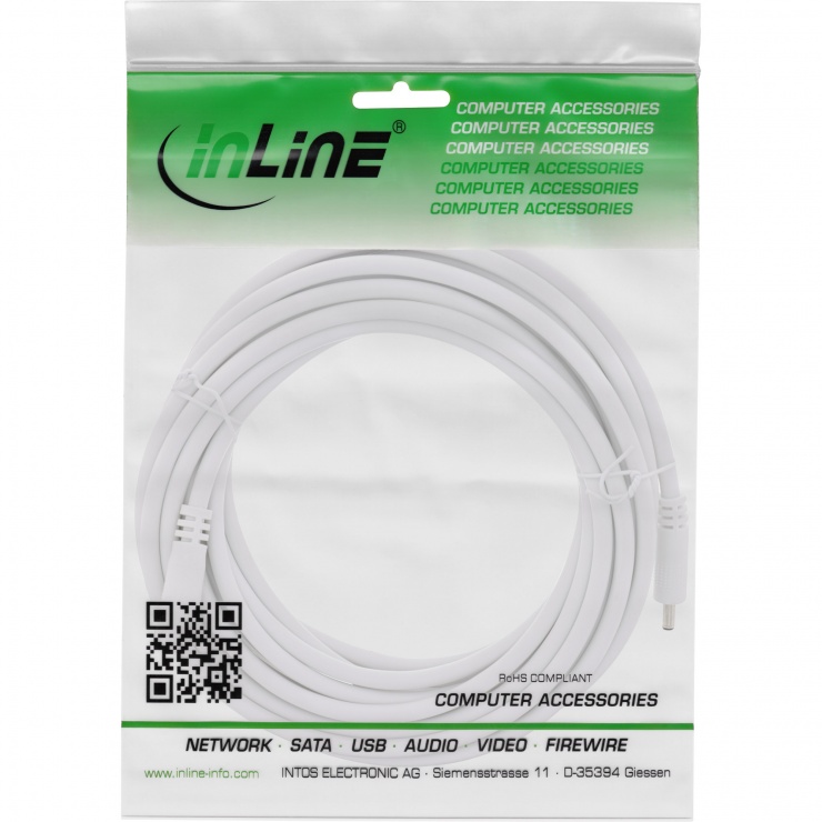Imagine Cablu prelungitor de alimentare DC 3.5x1.35mm T-M 5m Alb, InLine IL26905H