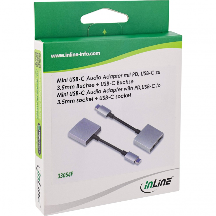 Imagine Adaptor USB type C la jack 3.5mm + PD 30W DAC T-M, InLine IL33054F