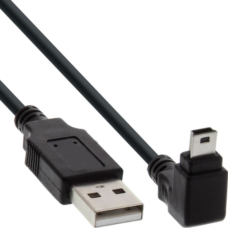 Imagine Cablu USB 2.0 la mini USB unghi jos 5m Negru, InLine IL34250