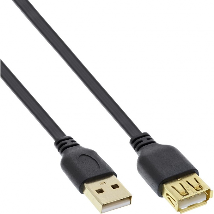 Imagine Cablu prelungitor USB 2.0 T-M flat 3m Negru, InLine IL34603F