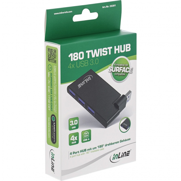 Imagine HUB USB 3.0 cu 4 porturi USB-A Negru, InLine IL35391