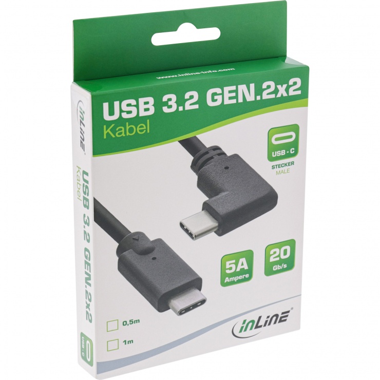 Imagine Cablu USB 3.2 Gen2 type C drept/unghi 90 grade T-T 2m, InLine IL35702W