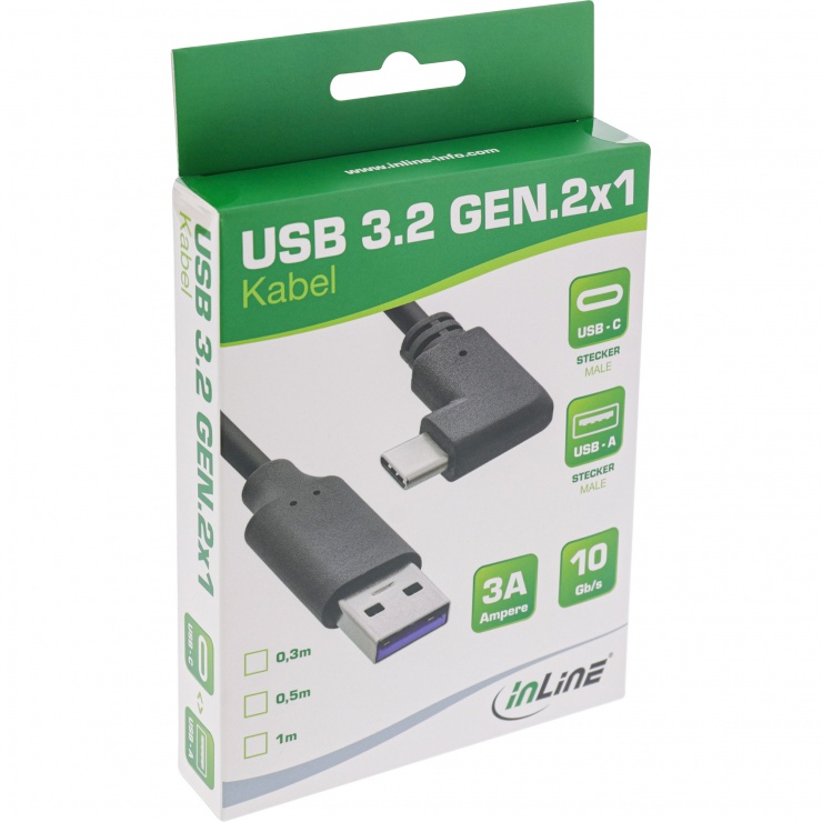 Imagine Cablu USB 3.2 Gen2-A la USB type C drept/unghi 90 grade T-T 0.5m, InLine IL35716W