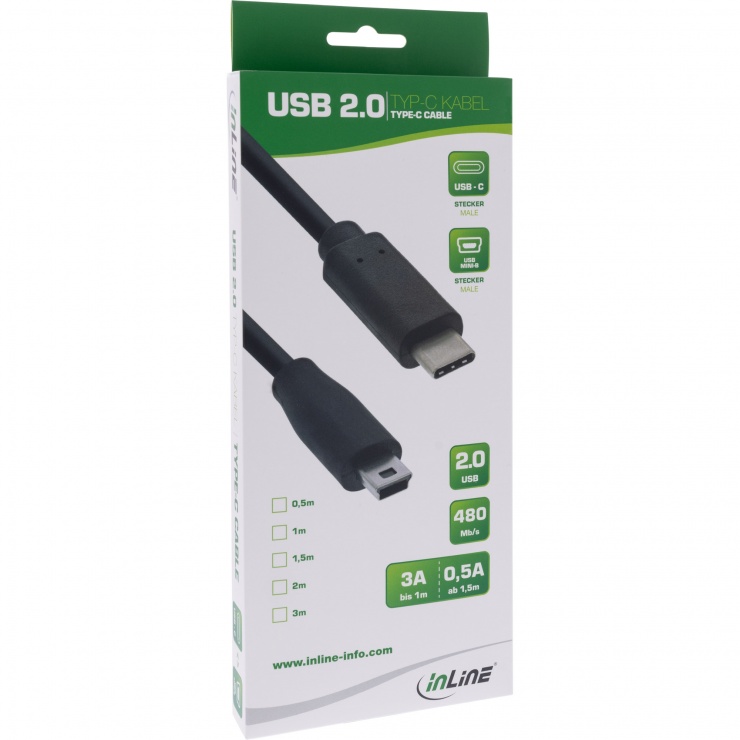 Imagine Cablu USB 2.0 type C la mini USB T-T 5m, InLine IL35755